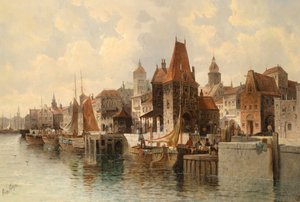 Ville (fictive) au bord de la rivière - August von Siegen
